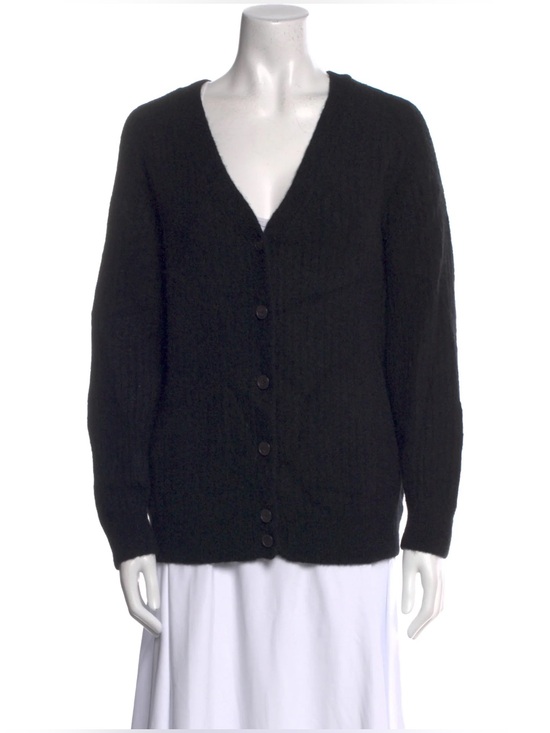 Alexander Wang Sweaters - Alexander Wang V-Neck Button Alpaca Ribbed Knit Loose Cardigan Sweater Black XS